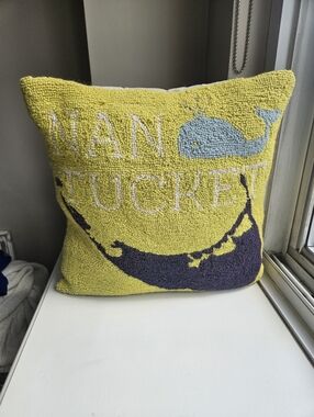 Nantucket embroidered wool and cotton throw pillow